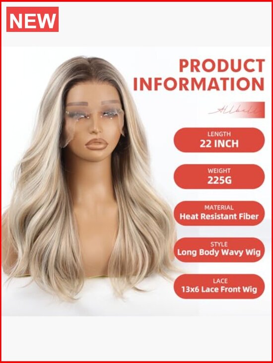 13x6 Lace Front Wig Heat Resistant Synthetic Long Curly 22 Inch Body Wave main image 6